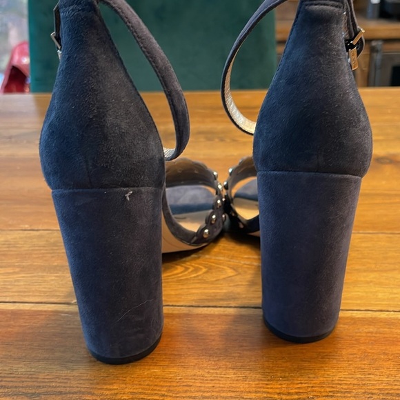 Sam Edelman | Blue Suede Silver Studded Open Toe | Ankle Strap | Women’s 9.5 - Picture 4 of 7